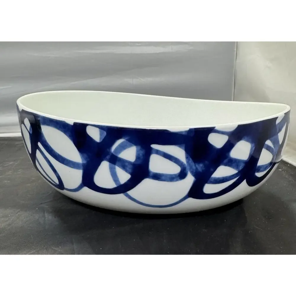 Paola Navone Crate & Barrel COMO Blue Swirl Large Oval Serving Bowl Discontinued